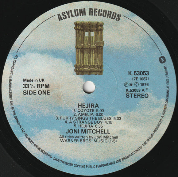 Joni Mitchell : Hejira (LP, Album, RP, WEA)