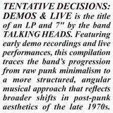 Talking Heads - Tentative Decisions LP+7"